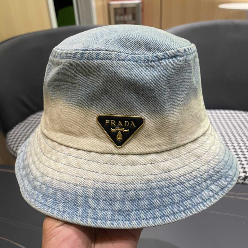 Pra*a denim bucket hat white and light blue