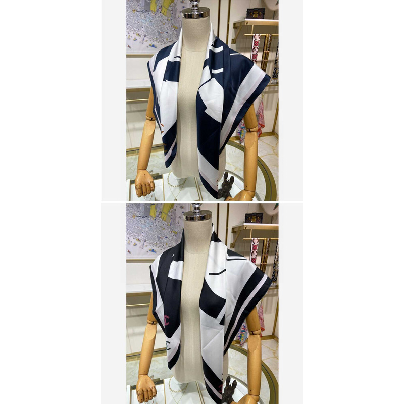 Ch*el square scarf in white and blue