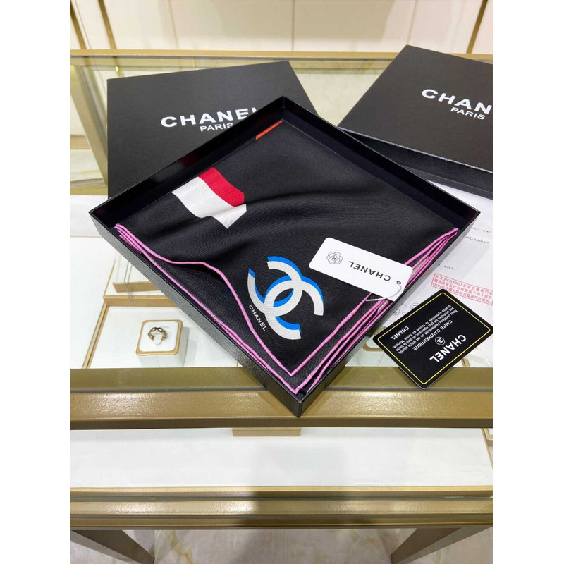 Ch*el square scarf silk twill black