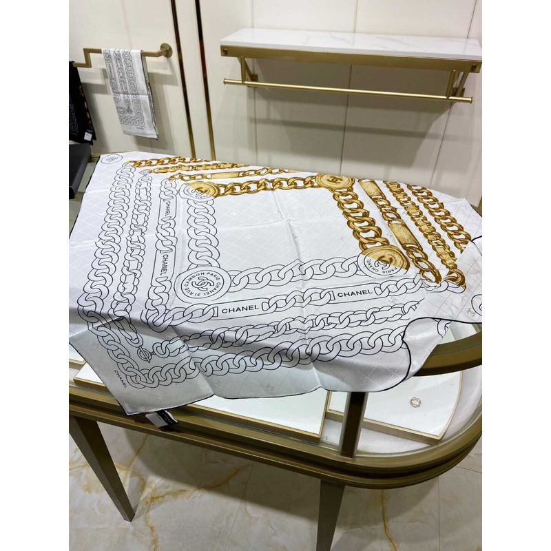 Ch*el square scarf silk twill white