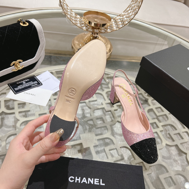 Ch*el slingbacks pink & black heels