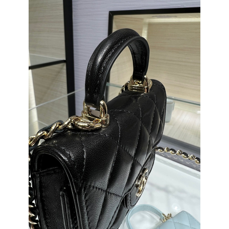 Ch*el top handle with chain black lambskin