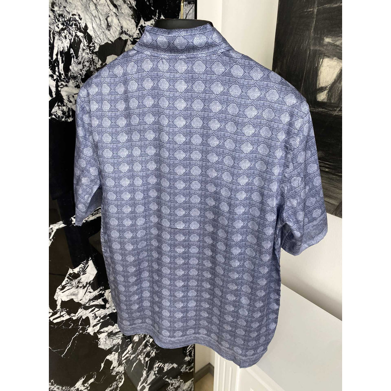 D*or cannage short-sleeved shirt  blue silk twill