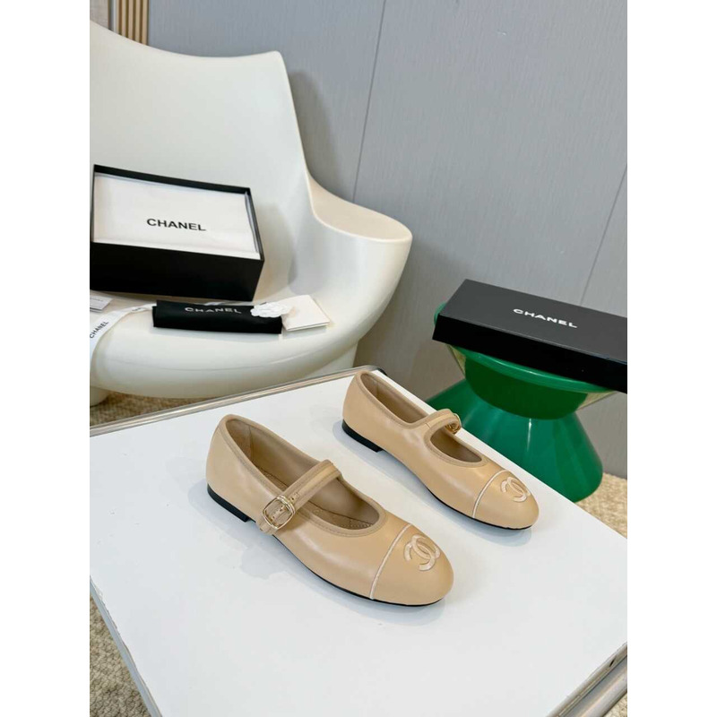 Ch*el mary janes cotton & silk brown