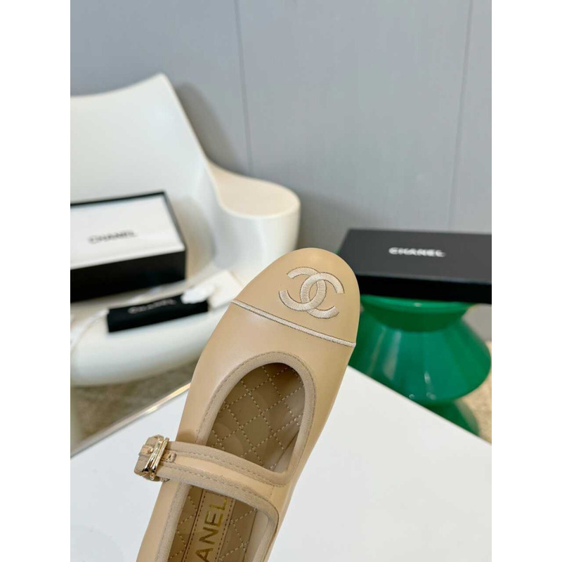 Ch*el mary janes cotton & silk brown