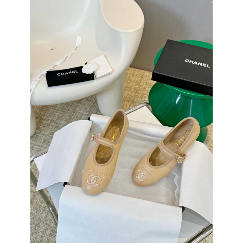 Ch*el mary janes cotton & silk brown