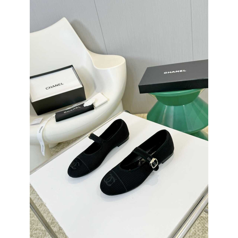 Ch*el mary janes cotton & silk black