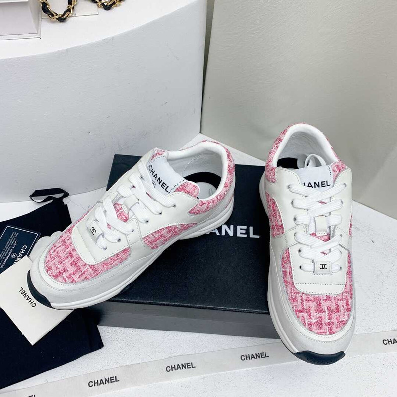Ch*el sneakers tweed, suede calfskin grey and pink