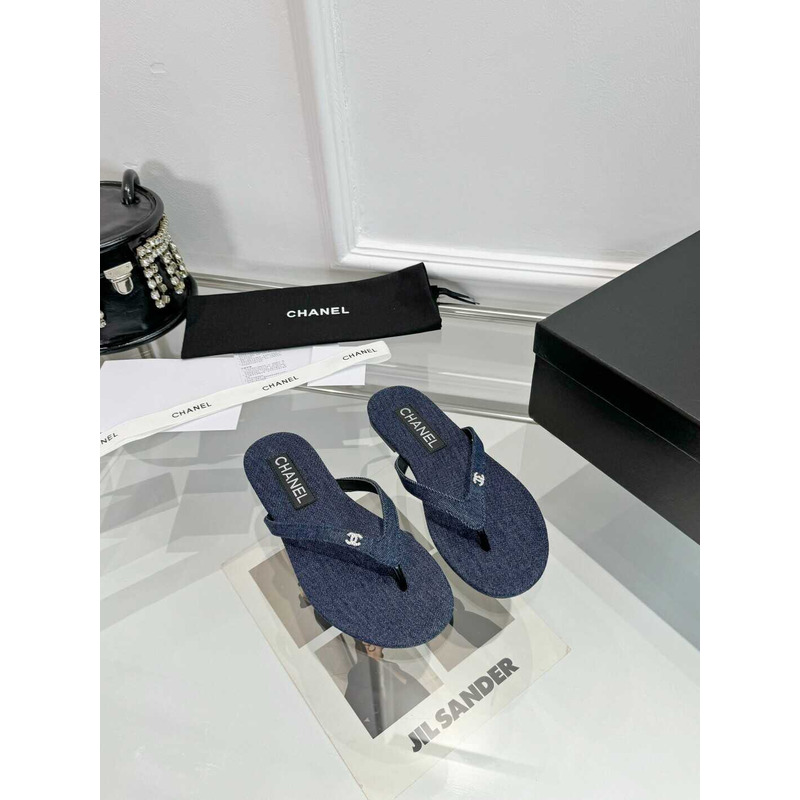 Ch*el thongs cotton & silk blue