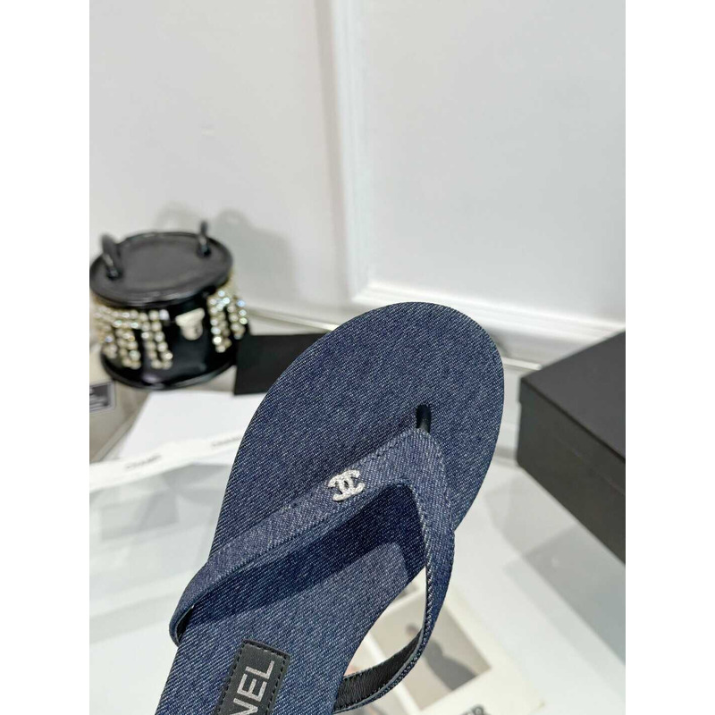 Ch*el thongs cotton & silk blue
