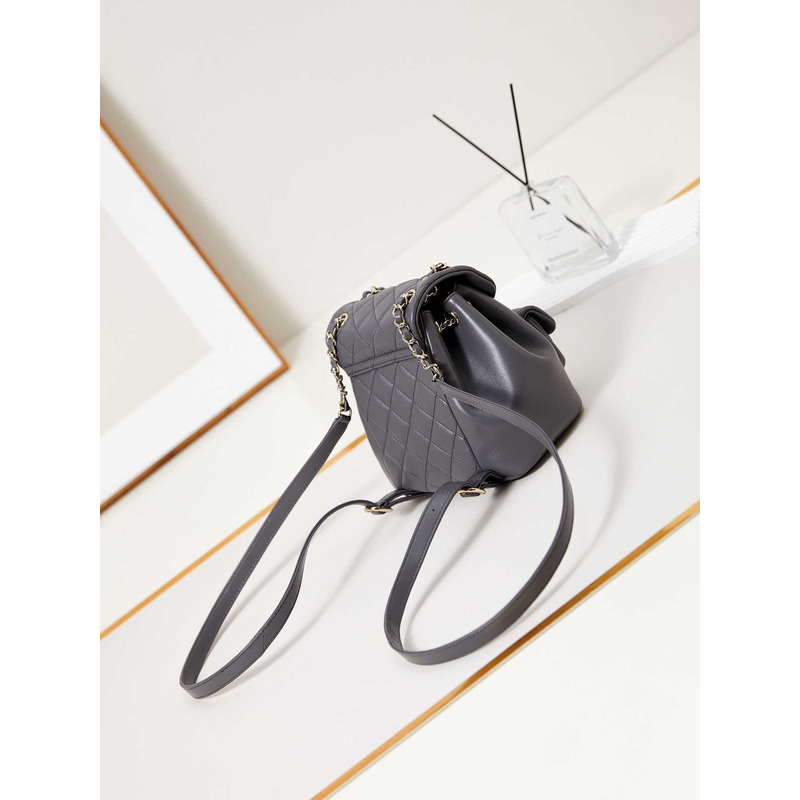 Ch*el small backpa calfskin & gold-tone metal gray