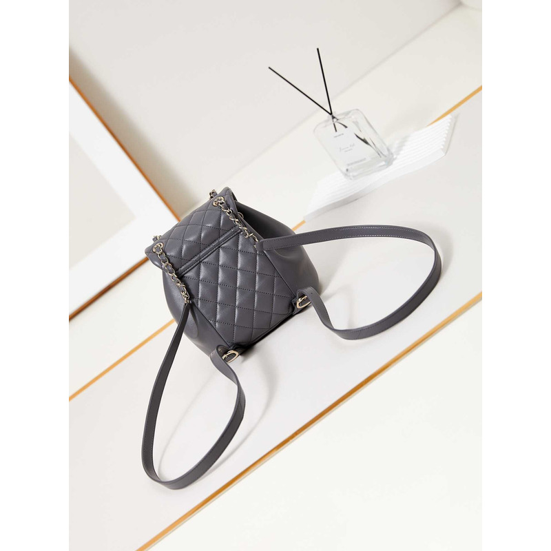 Ch*el small backpa calfskin & gold-tone metal gray