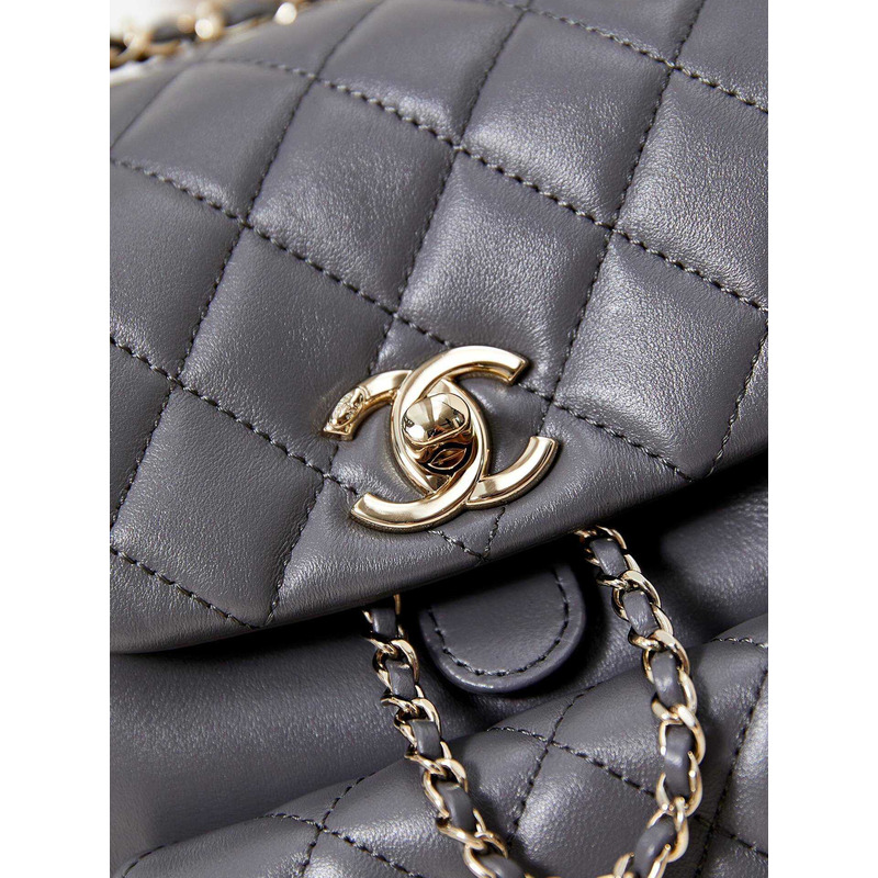 Ch*el small backpa calfskin & gold-tone metal gray