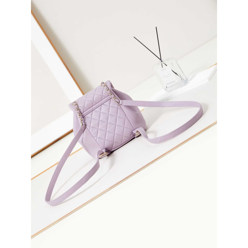 Ch*el small backpa calfskin & gold-tone metal purple