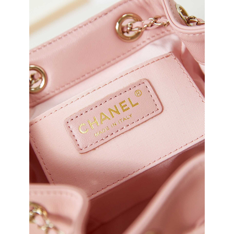 Ch*el small backpa calfskin & gold-tone metal pink