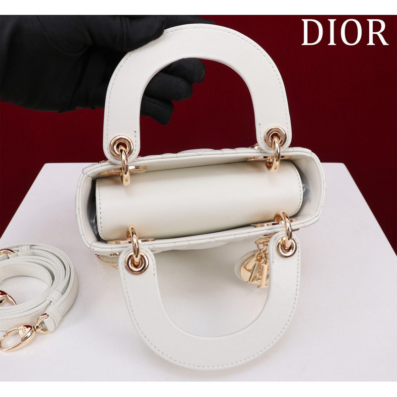 D*or mini lady D*or bag latte cannage lambskin