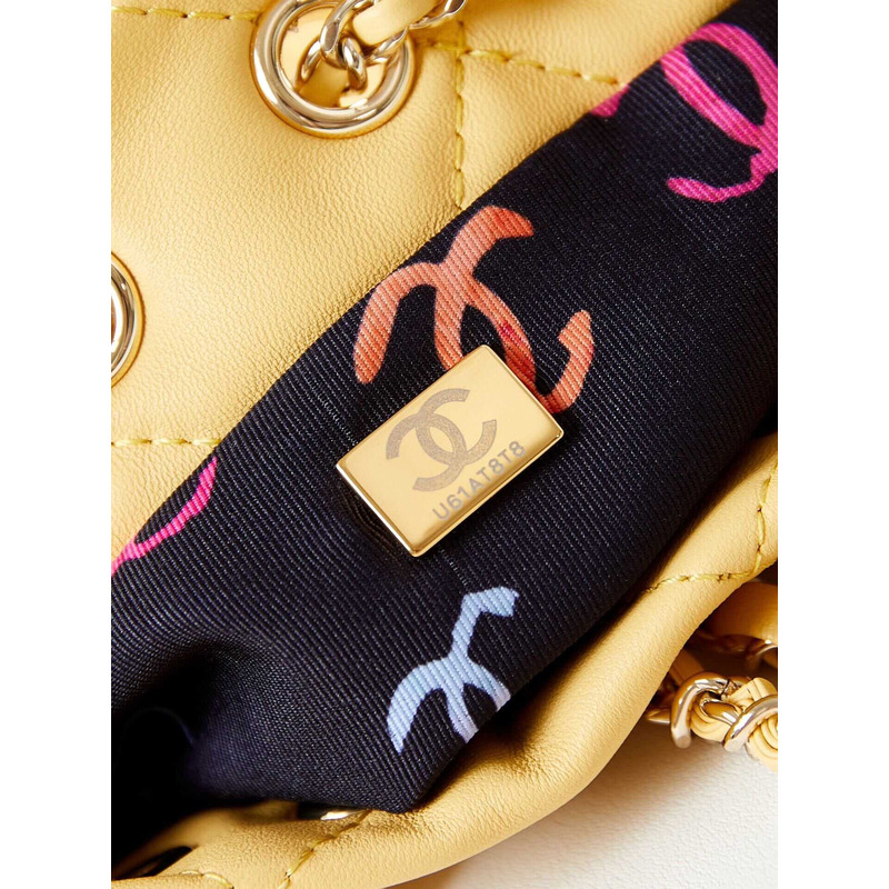 Ch*el backpack glossy lambskin and gold-tone metal yellow