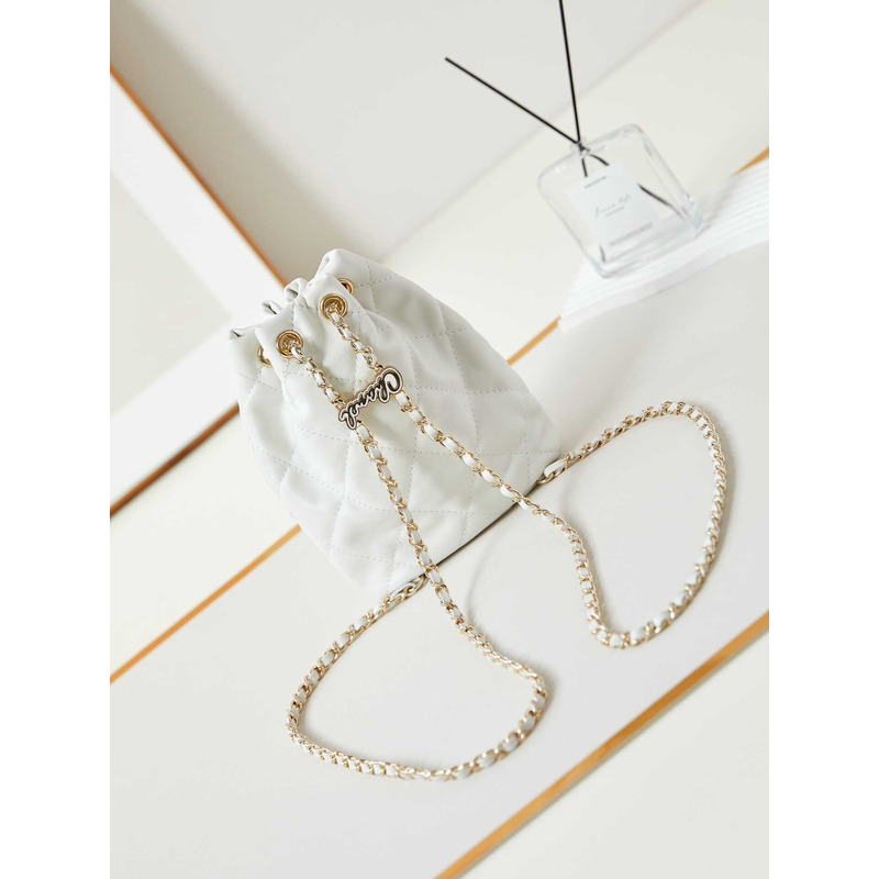 Ch*el backpack glossy lambskin and gold-tone metal white