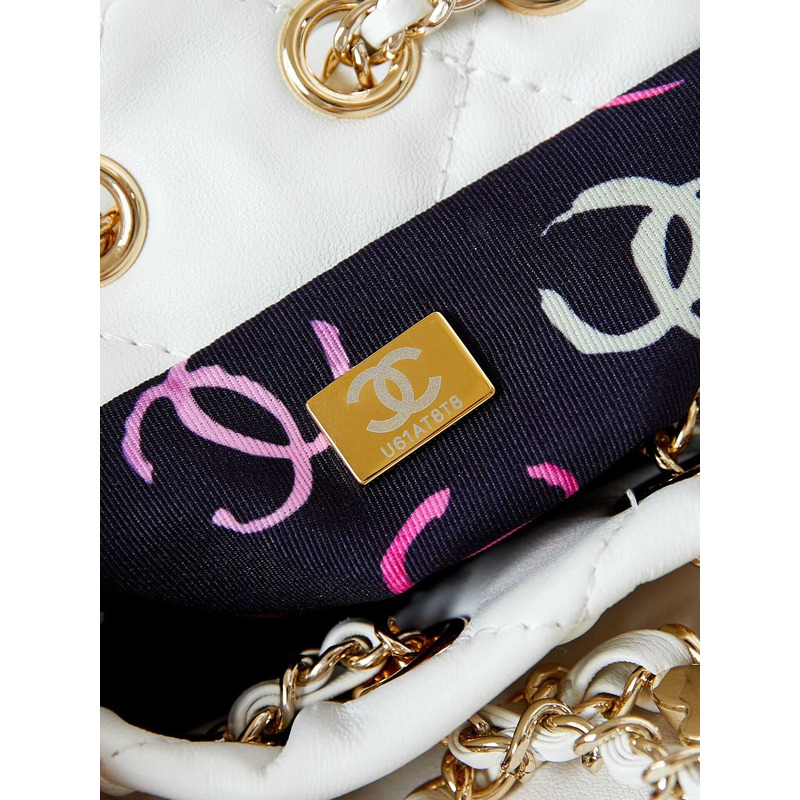 Ch*el backpack glossy lambskin and gold-tone metal white