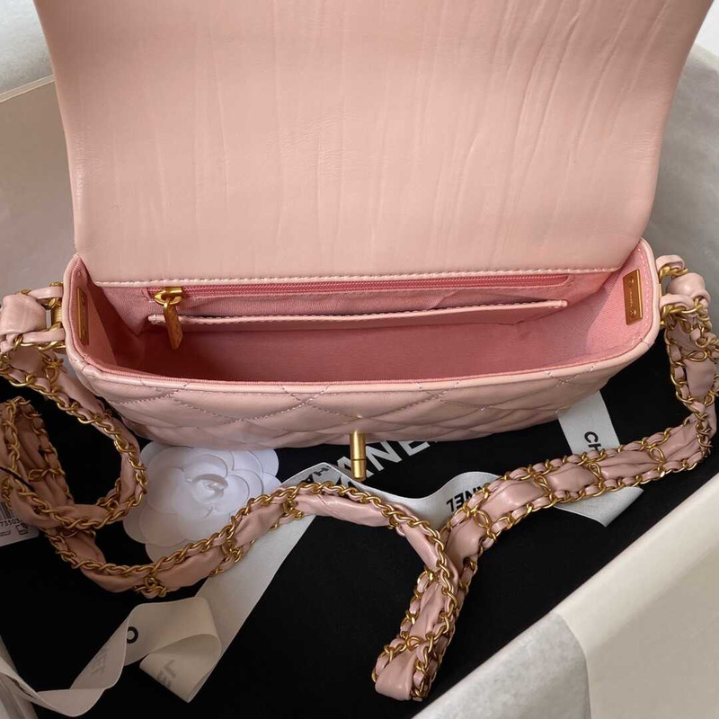 Ch*el mini classic handbag lambskin & gold-tone metal pink
