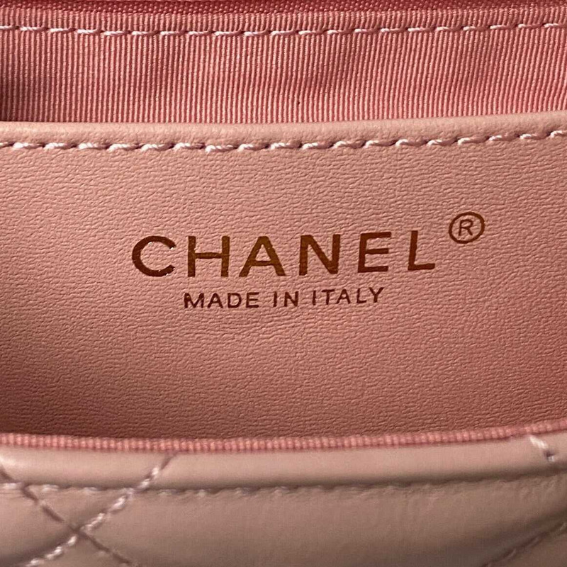 Ch*el mini classic handbag lambskin & gold-tone metal pink