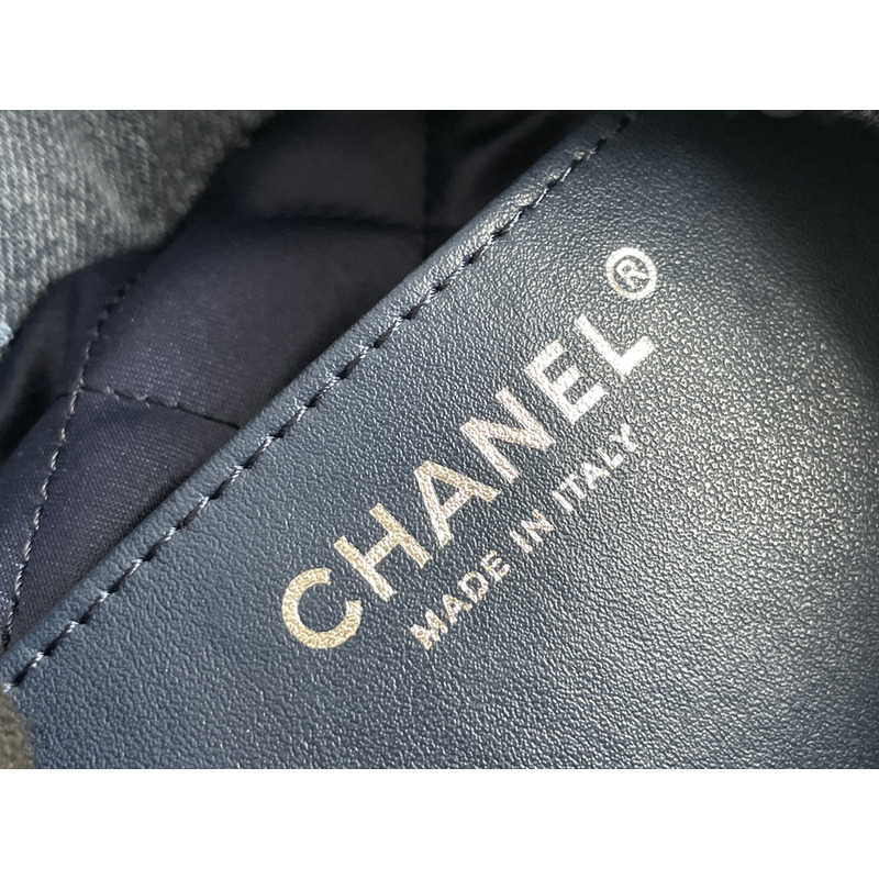 Ch*el 22 small handbag washed denim & silver-tone metal blue