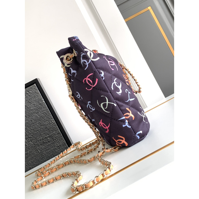 Ch*el backpack printed fabric & gold metal black & multicolour