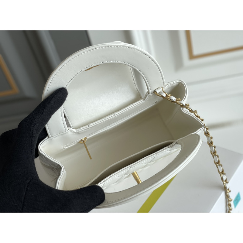 Ch*el mini shopping bag calfskin & gold-tone metal white