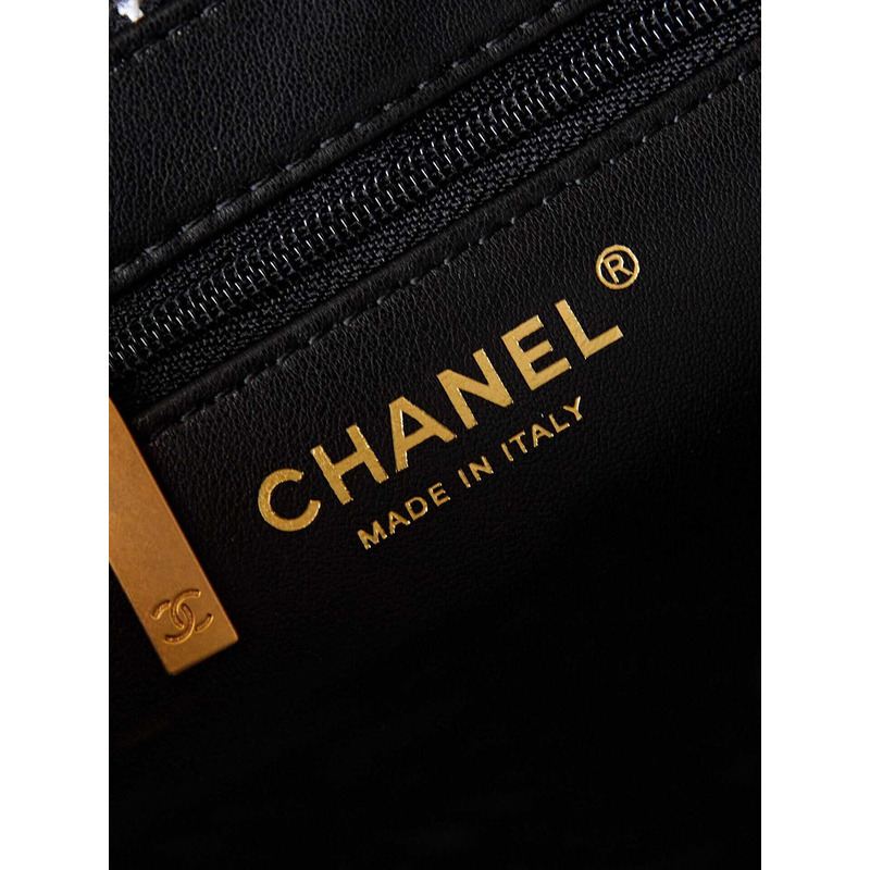 Ch*el mini kelly shopping bag cotton tweed black