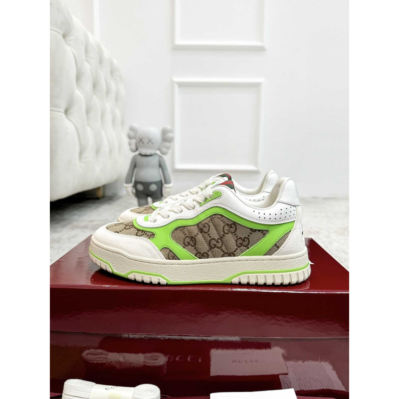 G*u*i re-web sneaker with classic gg canvas and leather fluorescent green