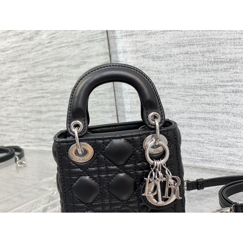 d*or lady bag S*per mini cannage leather black