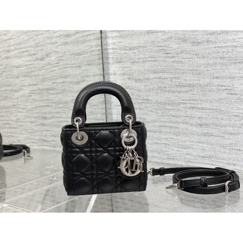 d*or lady bag S*per mini cannage leather black