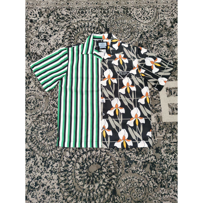 Pra*a double match cotton shirt bicolor
