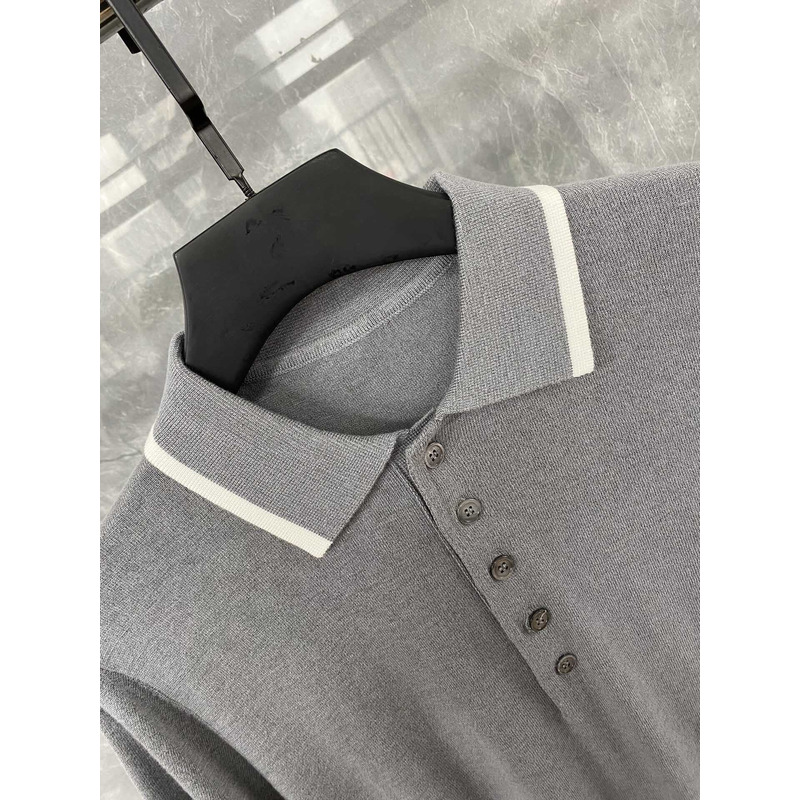 Thom Browne  Cotton 4-Bar Short Sleeve Polo Gray