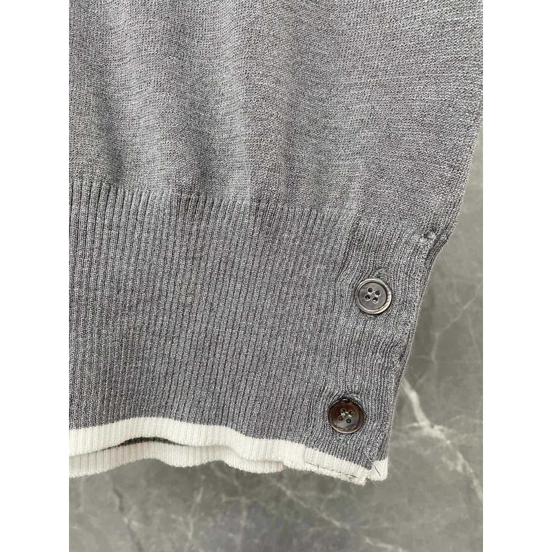 Thom Browne  Cotton 4-Bar Short Sleeve Polo Gray