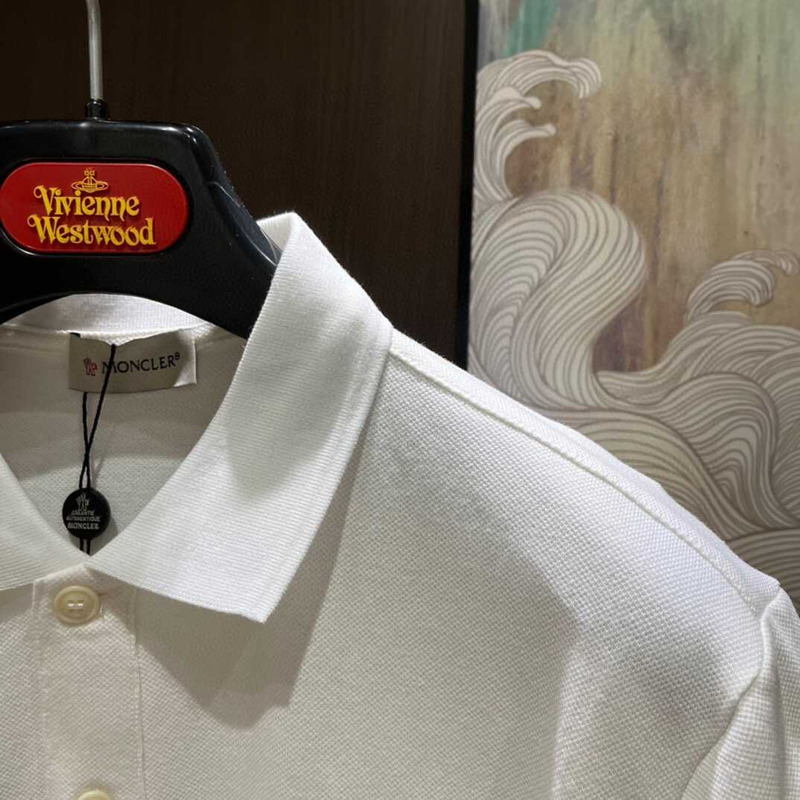 Moncler Logo Embroidered Polo Shirt White