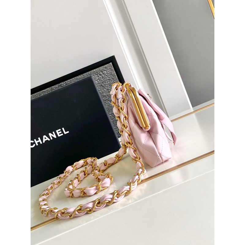 Ch*el chain bag patent shiny lambskin gold-tone metal pink