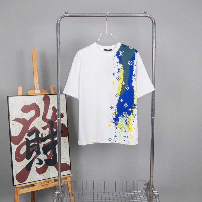 l**is V*t*n monogram splash round neck t-shirt white