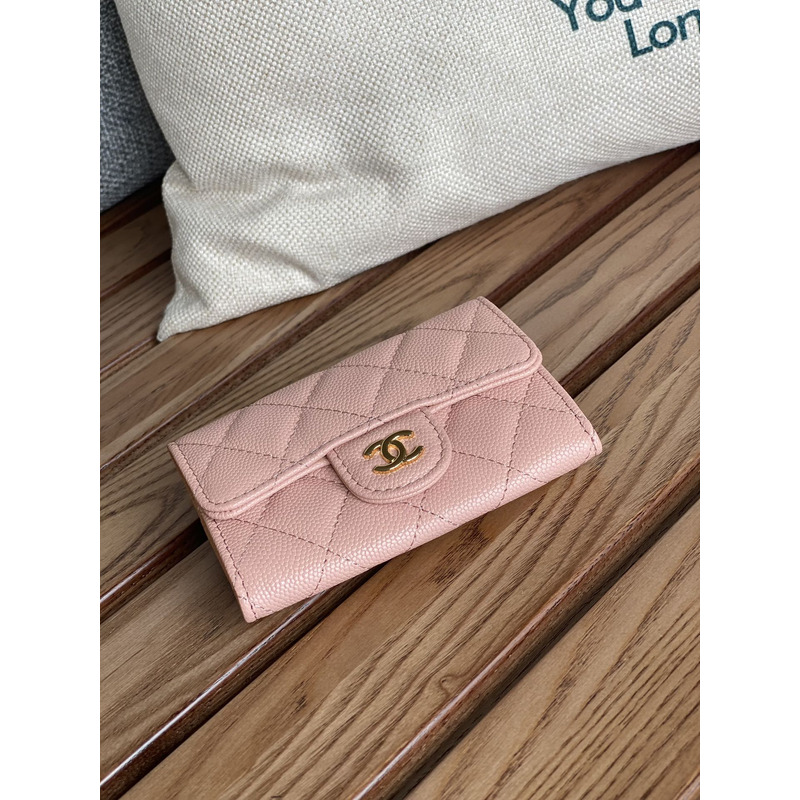Ch*el card holder leather light pink