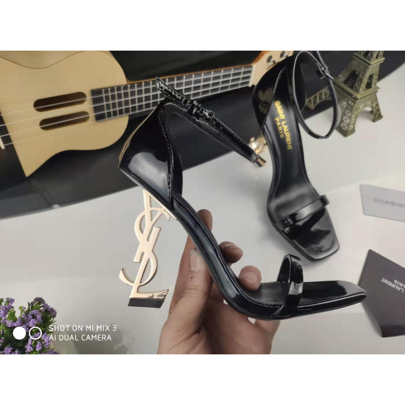 Saint Laurent Opyum Sandals In Patent Leather Gold Heel
