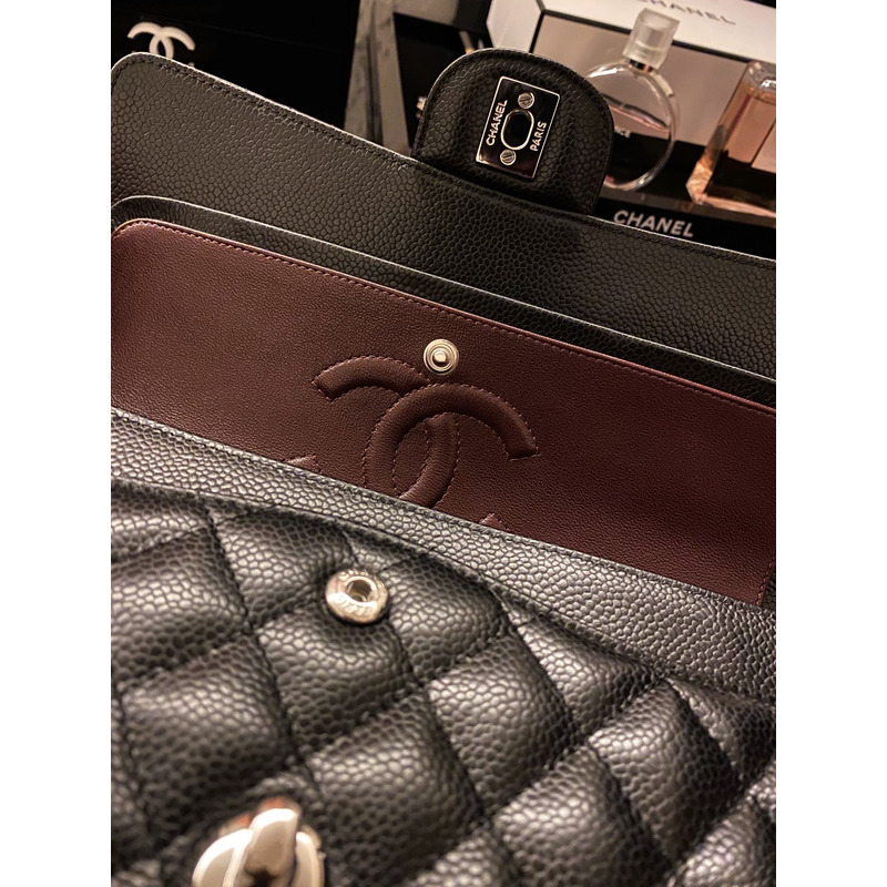 Ch*el large classic caviar handbag black