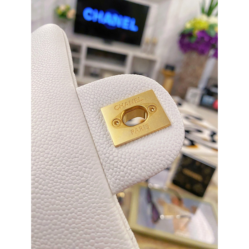 Ch*el flap bag cavair gold-toned hardware white