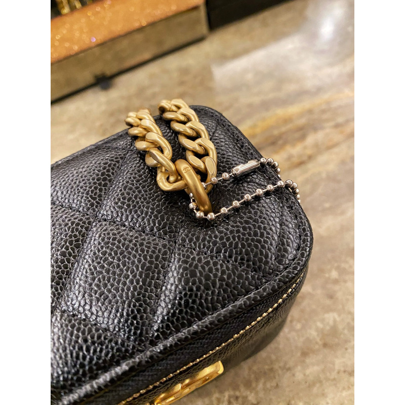Ch*el quilted caviar mini vanity case gold hardware black