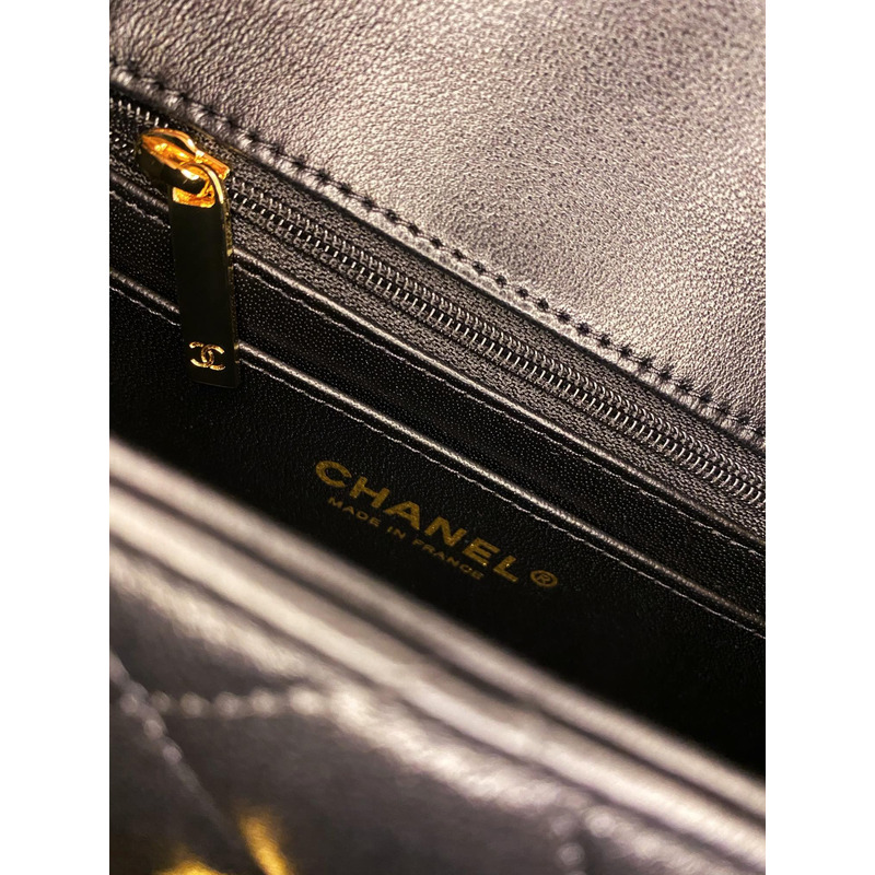 Ch*el mini classic handbag lambskin & gold-tone metal black