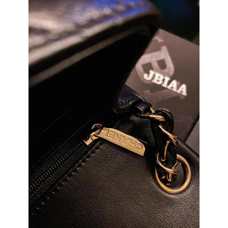 Ch*el mini classic handbag lambskin & gold-tone metal black