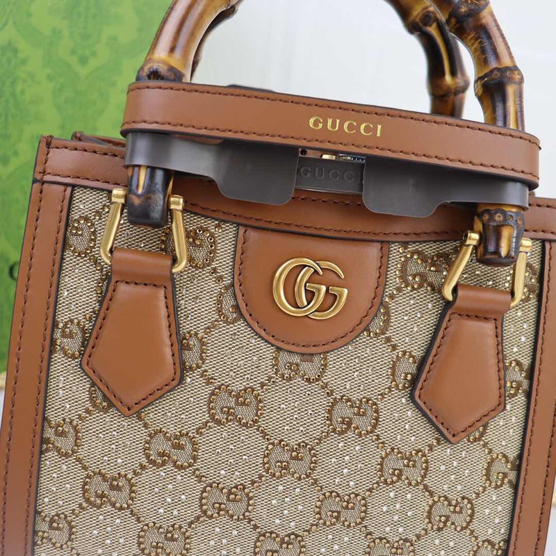 G*u*i mini tote bag camel and ebony gg canvas with crystals bag