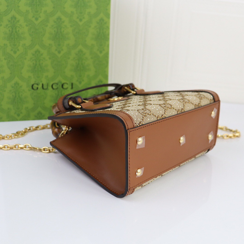 G*u*i mini tote bag camel and ebony gg canvas with crystals bag