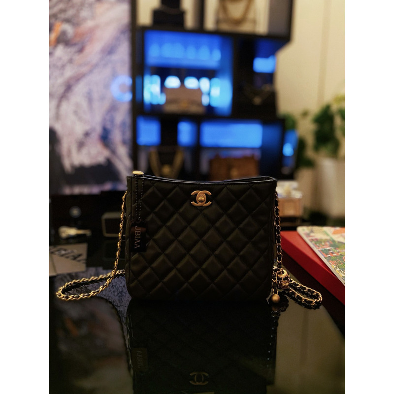 Ch*el hobo crossbody calfskin with gold hardware black