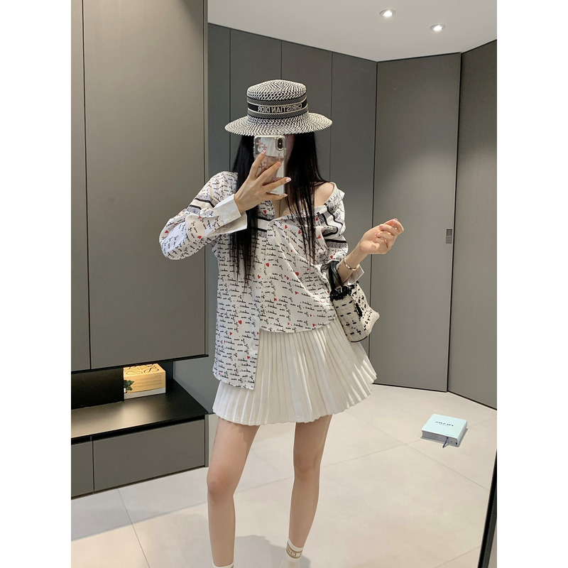 D*or long-sleeved shirt in white