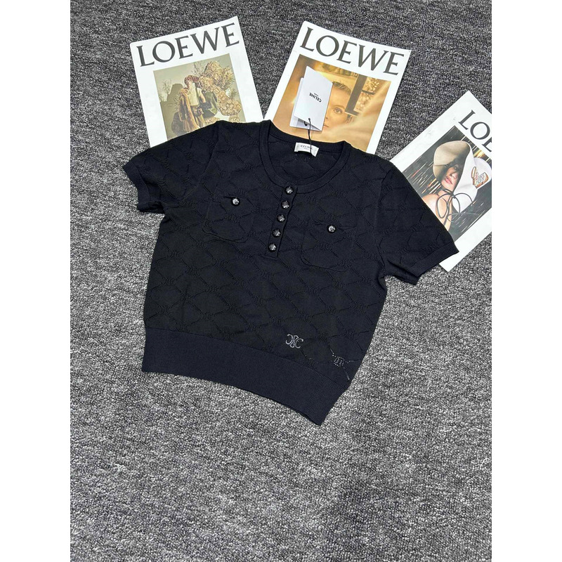 Loewe  Hollow Knit With Embroidered Logo Iconic Button Black